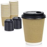 Paper Cups-Disposable Insulated-Double Wall-Ripple Design with Lids- 250 ml