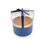 Round Gift Box with Transparent Cylindrical Lid & Satin Ribbon - Blue