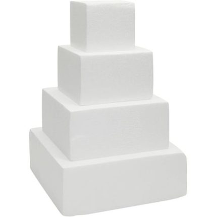 4-Tier Square White Styrofoam Cake Dummy Set