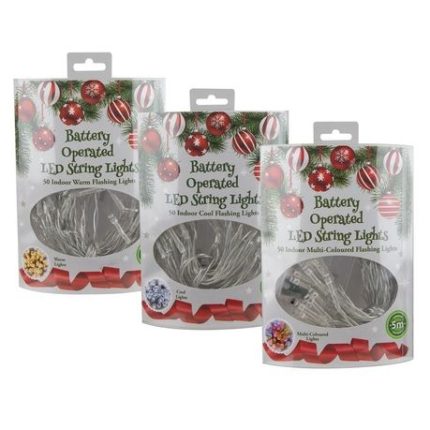 50 Christmas Led Flashing String Lights - 5m (Pack of 3)