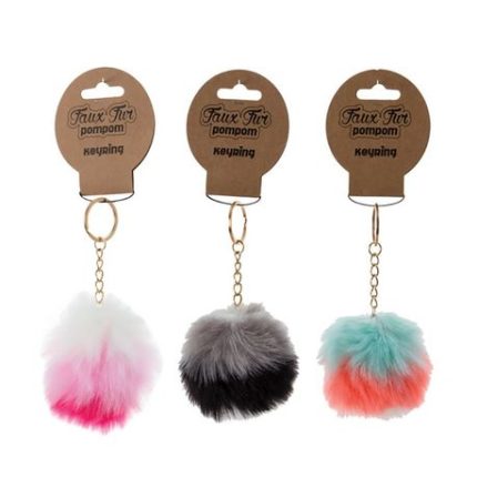 Bulk Pack x 6 Keychain Faux Fur Ball 8cm