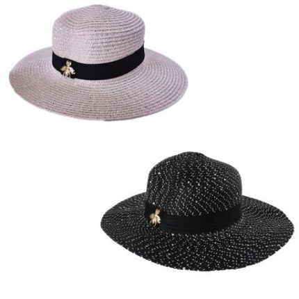 2 x Summer Hat Straw Hat For Women - Baby Pink + Black