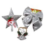 3Pcs Silver Star, Bow And Bell Tree Decorations