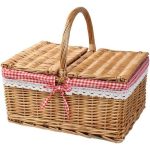 Rectangular Willow Picnic Basket with Red Check Lining