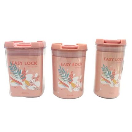Japanese-Style Food Storage Container with Easy Lock Lid - Set of 3 Pink