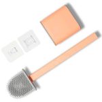 Silicone Toilet Brush With Toilet Brush Holder Stand - Pastel Orange