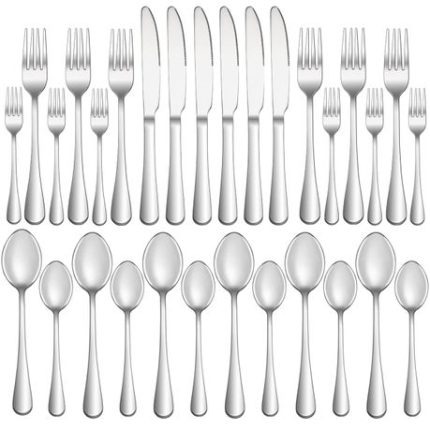 30 Piece Cutlery Set with Knife Fork Spoon Stainless Steel Flatware -Silver