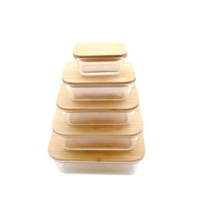 Food Storage Containers with Lids (Bamboo) - 5 Piece Value Set - Glass