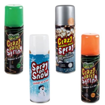 Party Decor Silver Spray, Snow In A Can & Silly String