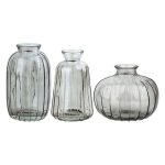 Mini Decorative Ribbed Glass Bottle Vase - Set of 3 - Grey