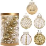 Gold Shatterproof Clear Plastic Ball With Delicate Ornaments-6cm