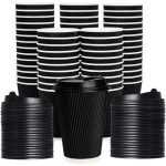 Disposable Ripple Paper Cups with Lids - 50 Pack - 250 ml