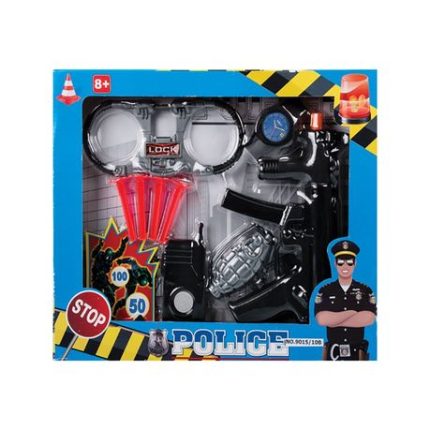 Police Gun - Childrens Toy - Play Set - Black - 10 Piece - 8 Pack