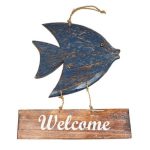 Modern Home Decor Wooden Welcome Sign with Fish (30cm x 40cm)