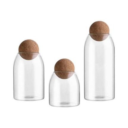 Set Of 3 Transparent Bottle Storage Sealed Tank Cork Glass Jars