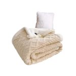 Double Layer Sherpa Fleece Blanket With a Cushion - Beige