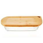Dish 295x175x51mm 1.6l Borosilicate Glass with Bamboo Lid