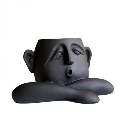 Human Face Shaped With Crossed Arms Ceramic Succulent Planter - White
