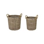 Rattan Thick Round Laundry Basket Set with Rope Handles (Set of 2)