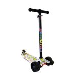 Kids T-Bar Scooter With Light Up Wheels & Back Brake Pedal - Red Flowers