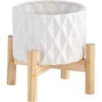 Trendy Flower Pot/Planter Elevated on Wooden Stand with Diamond Design - S