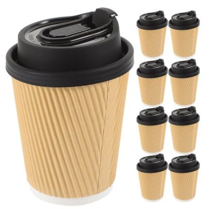 Kraft Ripple Coffee Cup with Lids -50 Pack - 250 ml