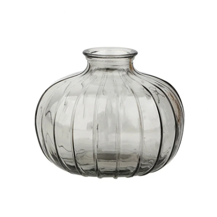Mini Decorative Ribbed Glass Bottle Vase - Style B - Set of 2 - Grey