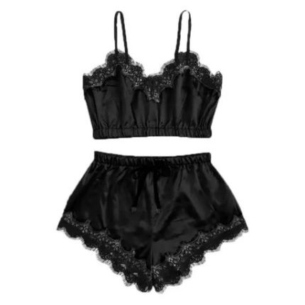 Women's Satin Sleepwear Set - Strappy Cami Top & Shorts Pajama Set - XL