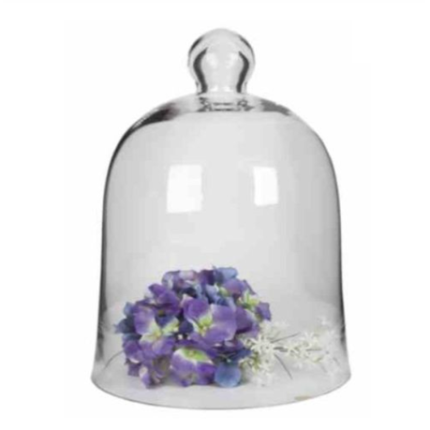 Bell Shaped Glass Food Dome with Round Handle  and  Artificial Flower - L