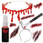 Halloween Fake Blood Necklace, Hummer Headband, Blood Spray & Scar Tattoos