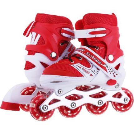Indoor & Outdoor Adjustable Inline Skates with Illuminating Wheels - Red - L