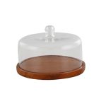 Round Wooden Cake Stand with Glass Dome