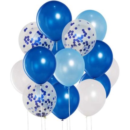 40 Piece - Metallic Blue And Confetti Helium Balloons - Round