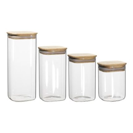 Bamboo Lid Storage Glass Jar - 4 Packs