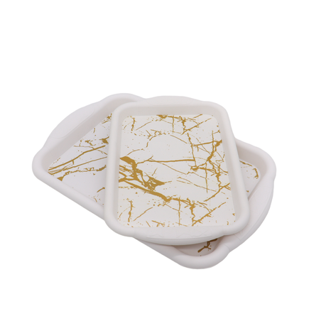 s-pdpxl Luxury Houseware Serving Tray Gold Marble Look Set of 2 - Rectangle Set - Image 1