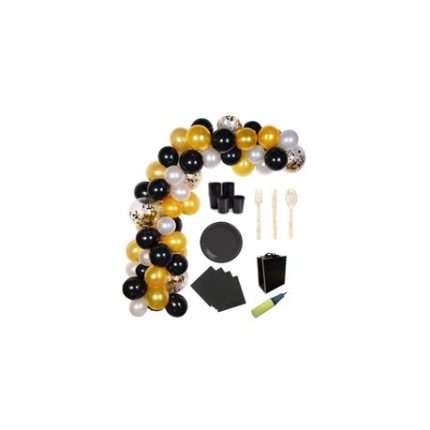 Black, Gold & White Balloon Chain & 20 Seat Plastic Tableware Set (254pcs)