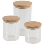 Borosilicate Glass Storage Jar With Bamboo Lids - Round - Set of 3