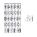 Deluxe Patterned Shower Curtains with 12 Clear Shower Hooks - 180 x 180cm - Grey Leaf