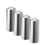 Metallic Silver Pillar Candles - 4 x 18cm - Set of 4