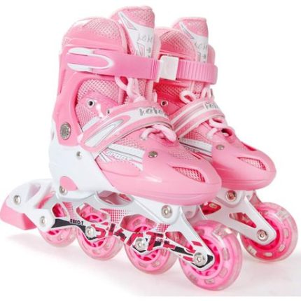 Indoor & Outdoor Adjustable Inline Skates with Illuminating Wheels - Pink - S