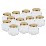 Square Glass Jar with Golden Lid 250ml - Set Of 12