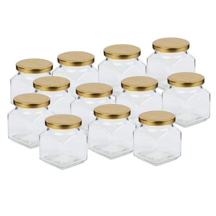 Square Glass Jar with Golden Lid 250ml - Set Of 12