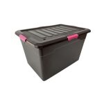 Black Mobile Storage Box with Purple Clips 85L