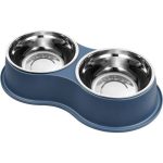 Dog Bowls Double Dog Water and Food Bowls Stainless Steel - Blue