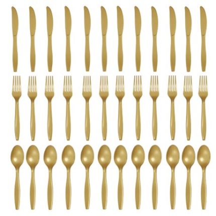 Party Gift Novelty Plastic Utensil Spoon, Knife and Fork Jumbo Set of 36 - Gold