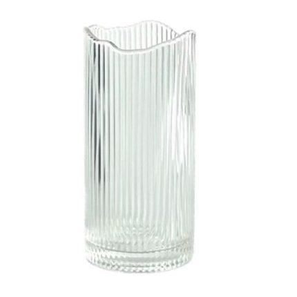 Stripped Cylinder/Wavy Mouth Glass Vase - 25 cm