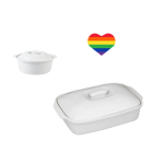 White Ceramic Casserole Dish Set With Heart Sticker - 2 Pack