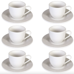 Premium Designer Ceramic Tea or Coffee Cups and Saucers - 260ml - Set of 6