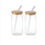 Airtight Wooden Lid and Straw - Pack of 2 - 450ml
