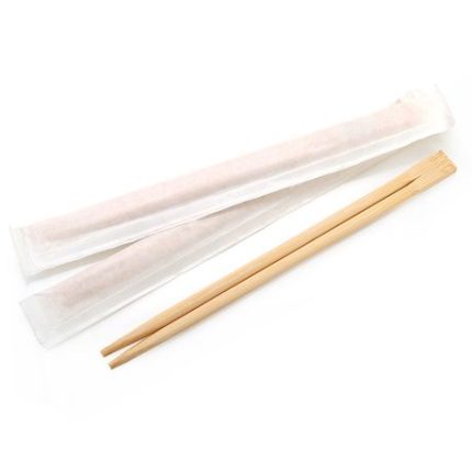 Bamboo Chopsticks Rounded in White Paper Sleeve - 20cm - Pack of 100